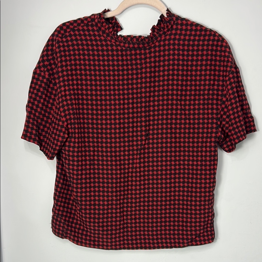 Coach Silk Houndstooth Blouse Red Black